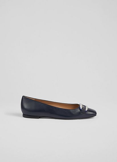 Cayden Navy Patent Leather Silver Bar Flats, Navy
