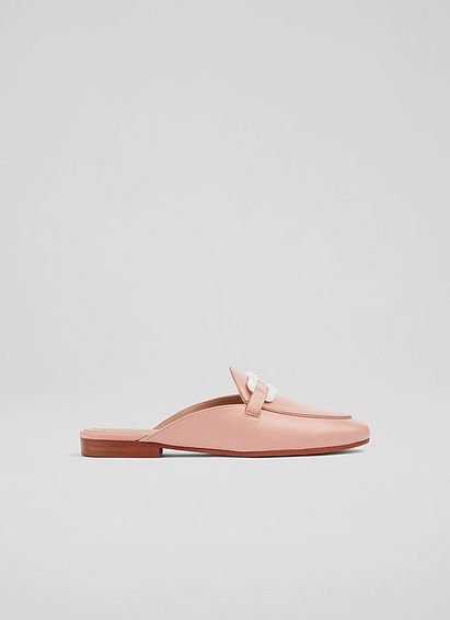 Evelyn Pink Leather Backless Loafers, Pink