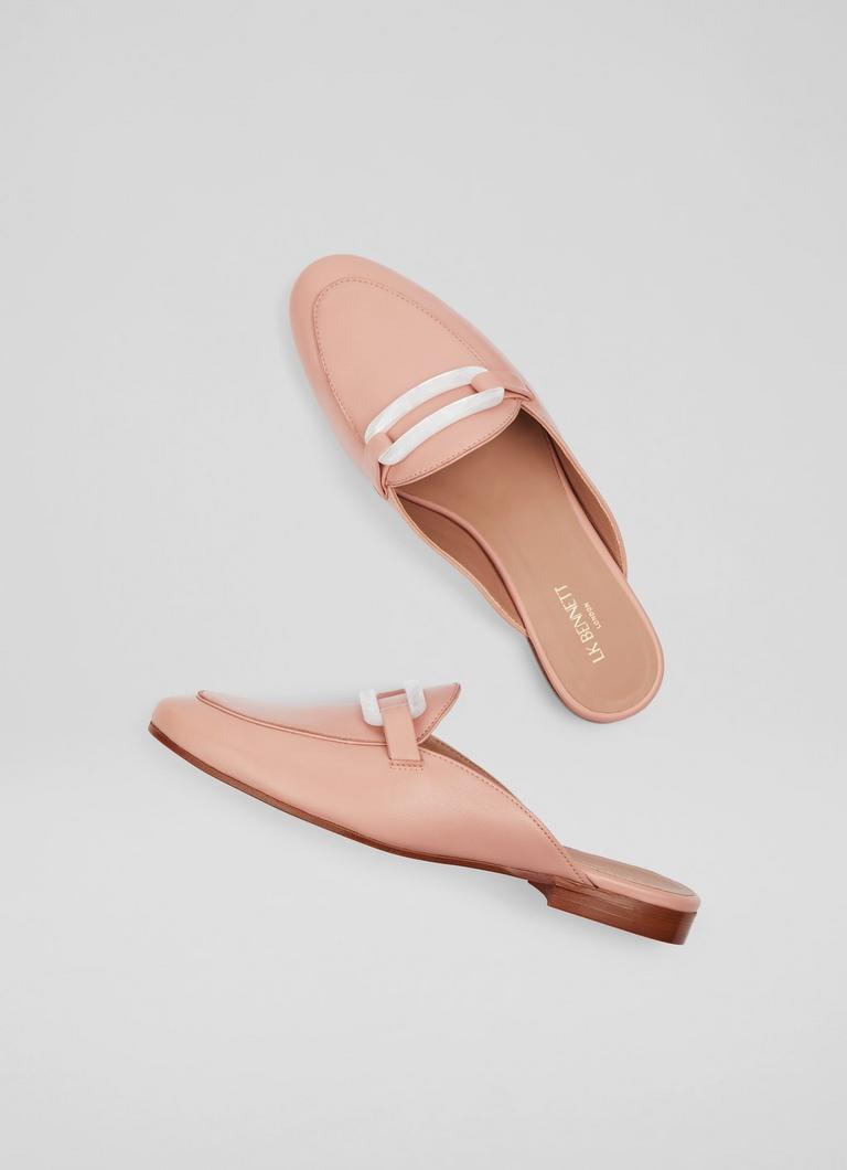 Evelyn Pink Leather Backless Loafers