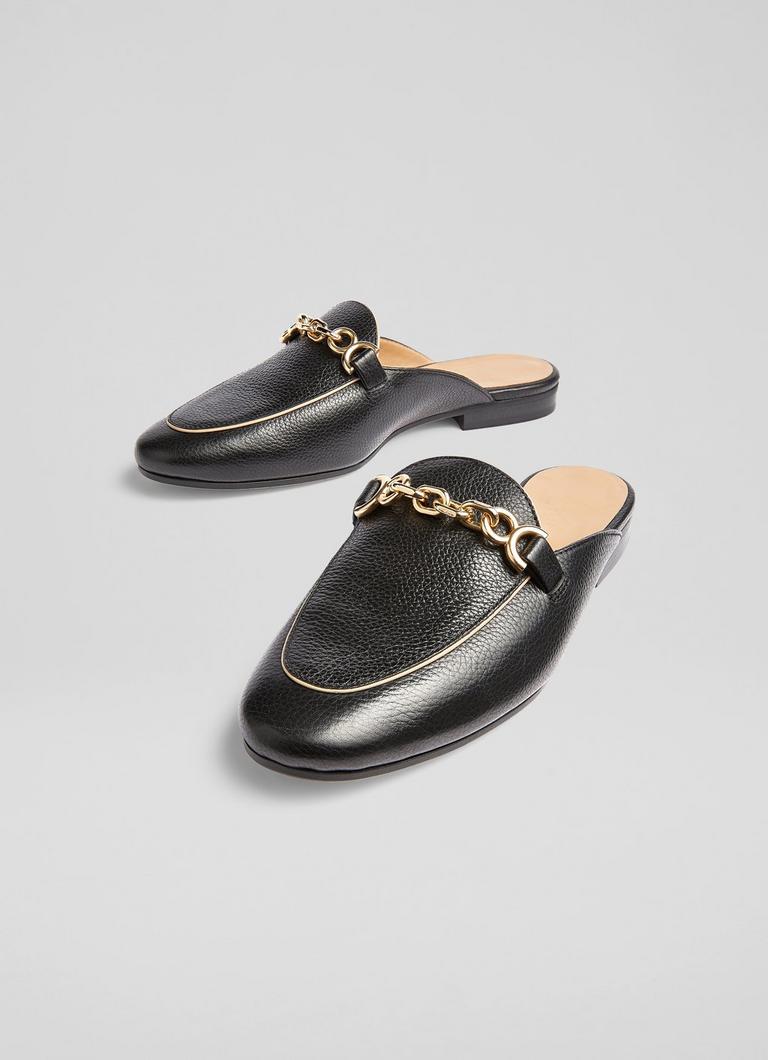 Eve Black Leather Backless Loafers Mothers Day Collections L.K.Bennett London