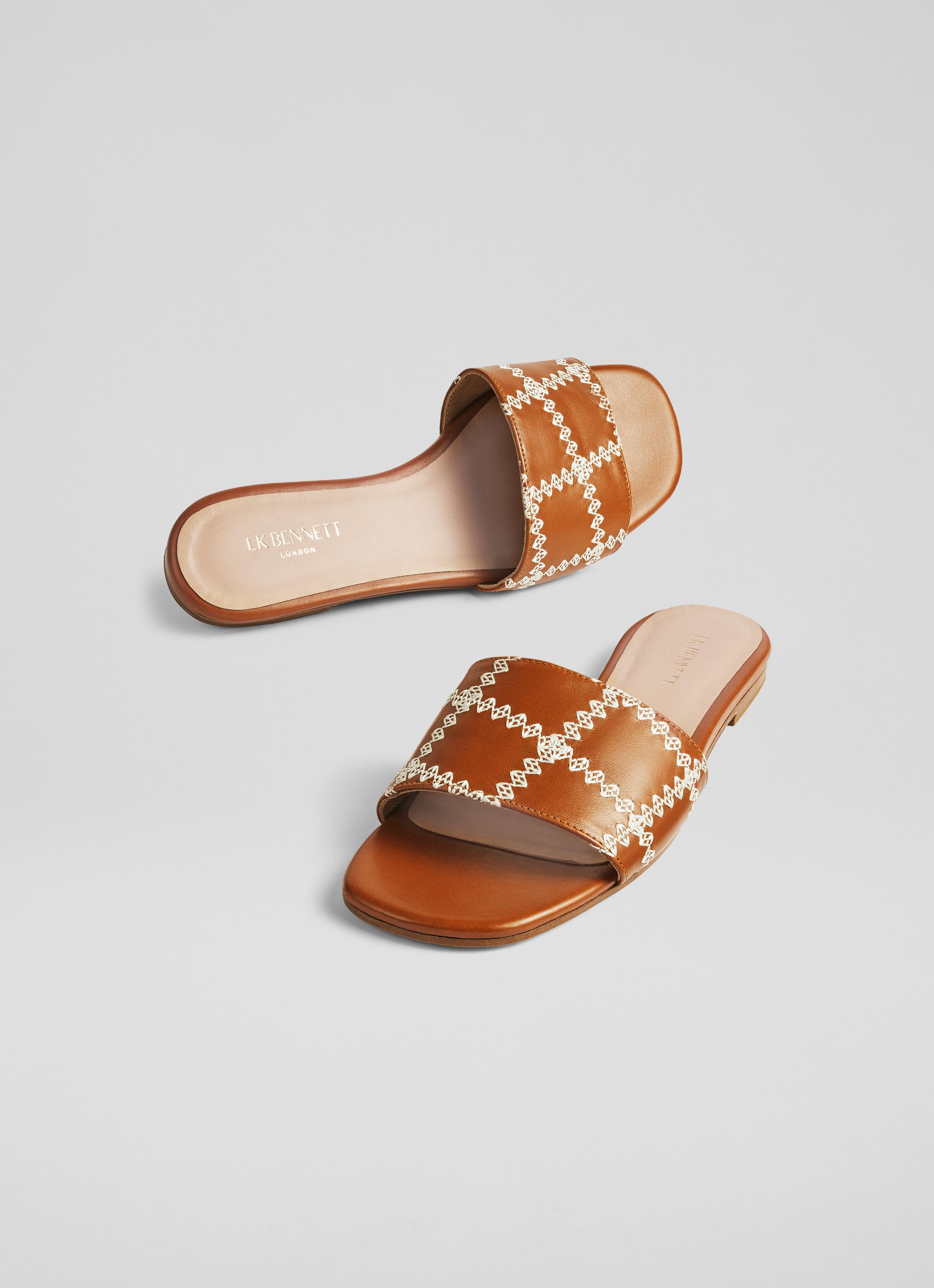 Hema Tan Leather Stitch Detail Flat Mules Sale Collections