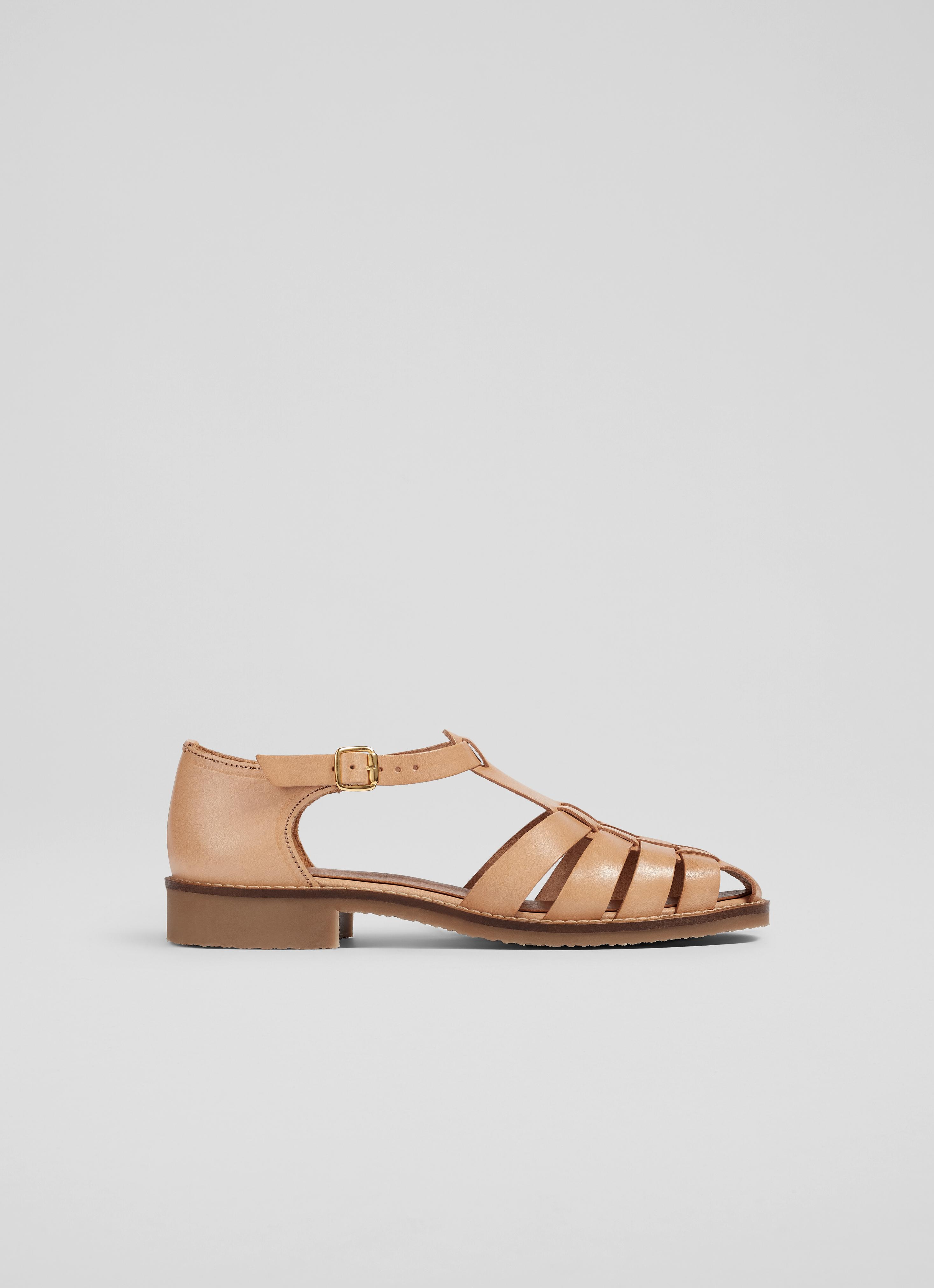 L.K.Bennett Lidia Tan Vegetable Dyed Leather Flat Sandals, Biscuit