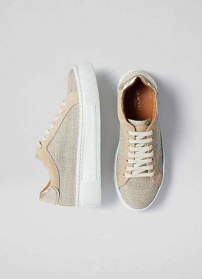 LKB Lift Gold Fabric And Beige Suede Flatform Trainers