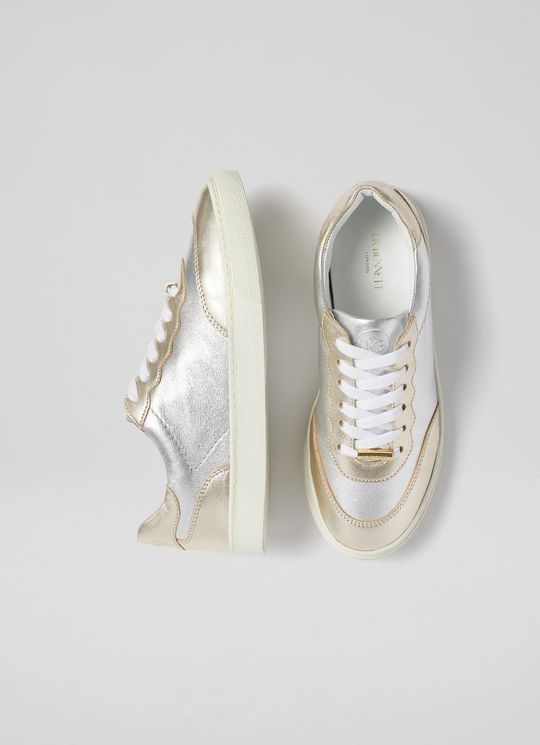 L.K.Bennett LKB Runner Silver and Gold Leather Trainers, Gold