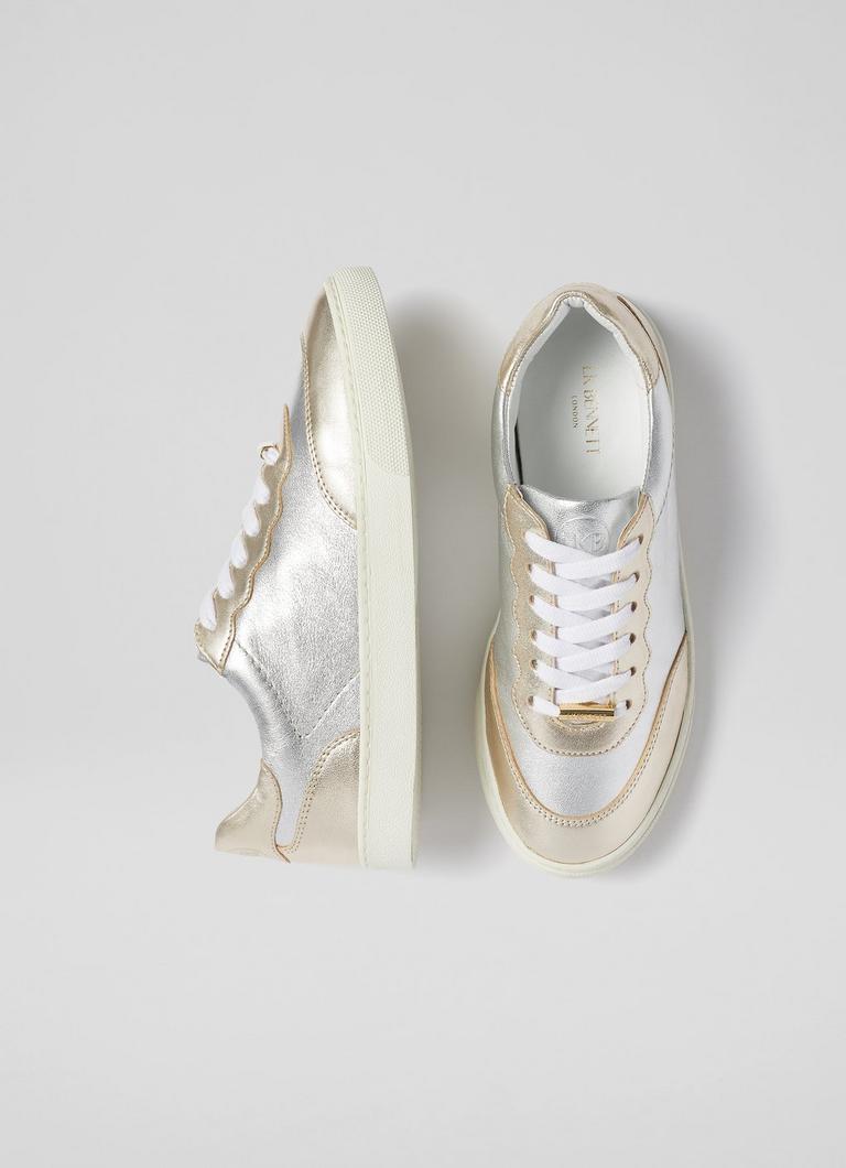 LKB Runner Silver Gold Leather Trainers LK Bennett