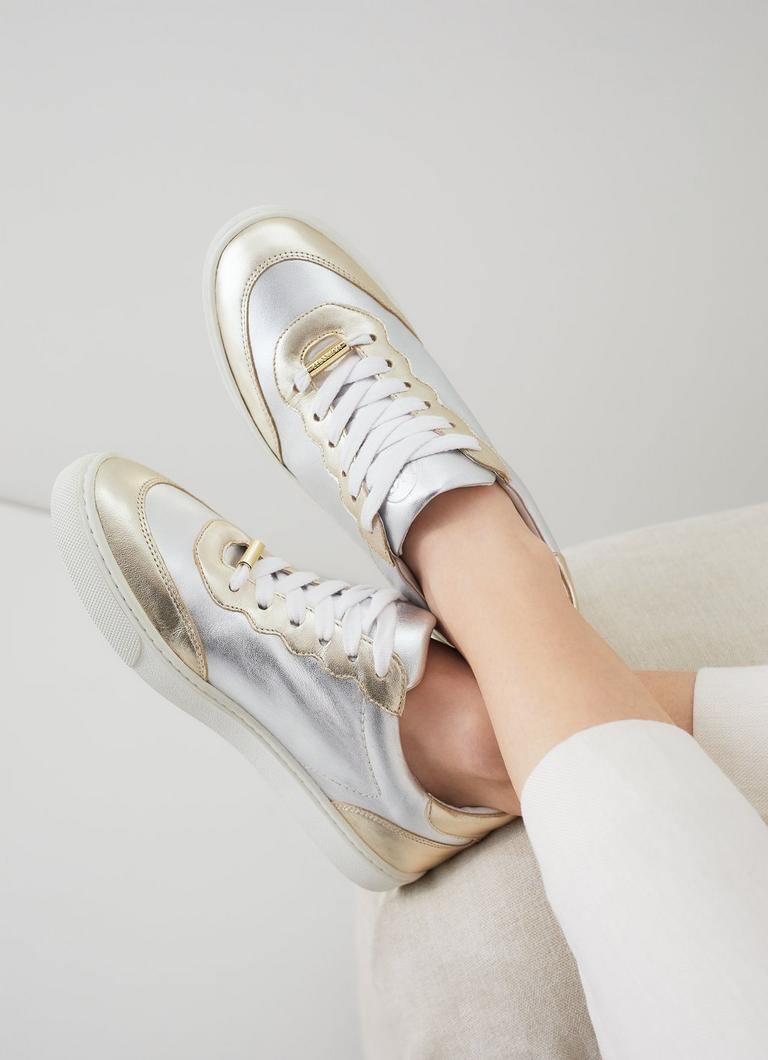 Gold online leather trainers