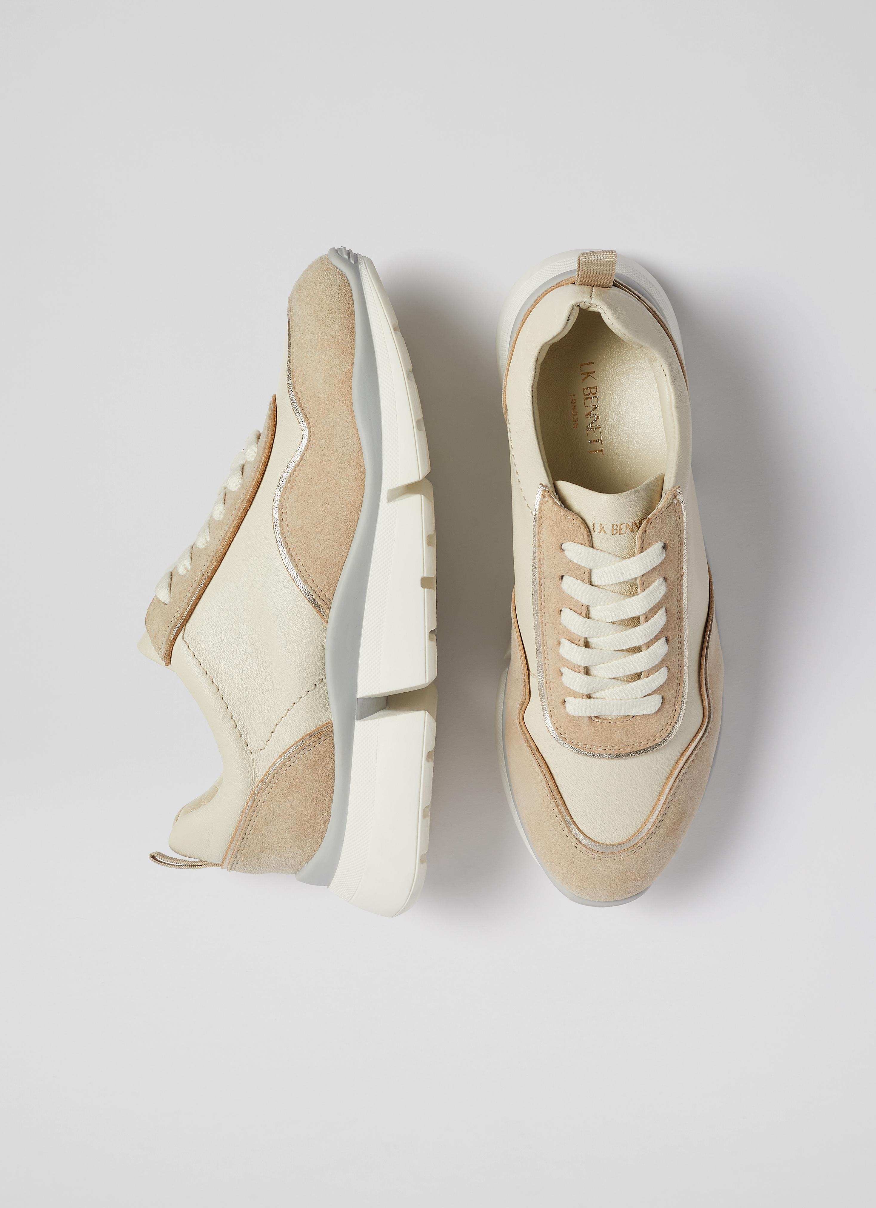 LKB Step Cream Leather and Beige Suede Trainers Shoes Sale