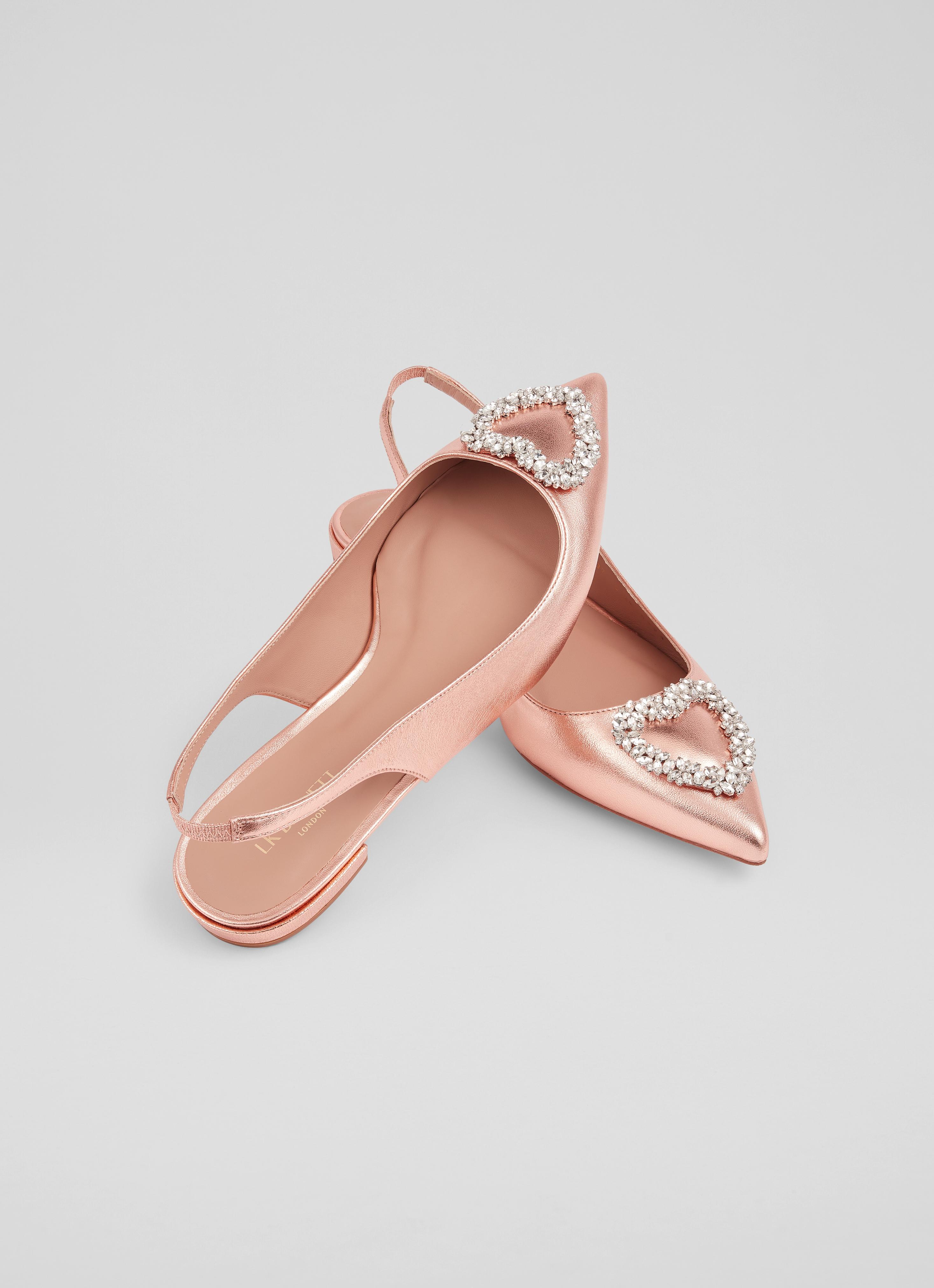 Luana Copper Leather Heart Brooch Slingback Flats | The Archive