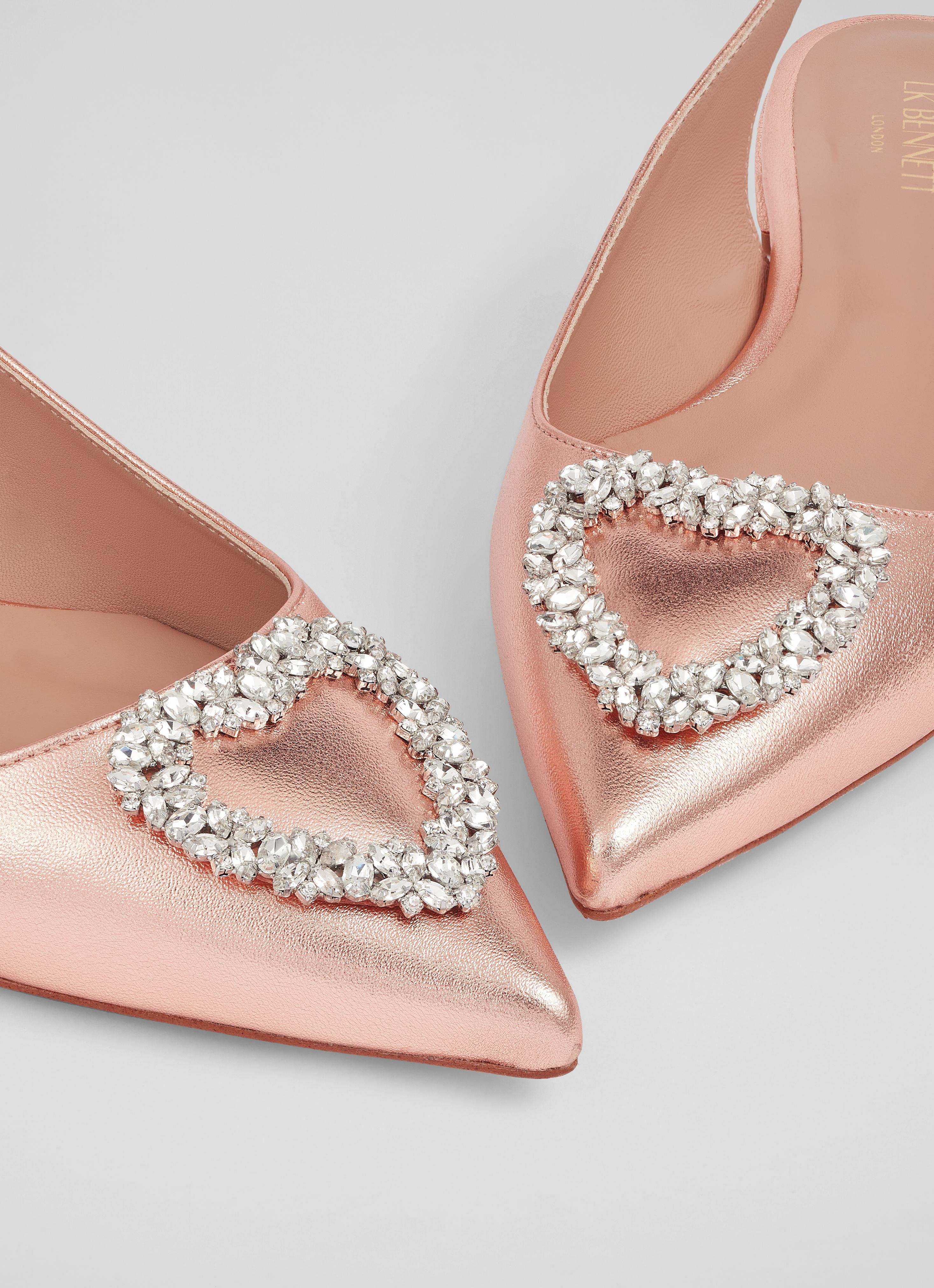 Luana Copper Leather Heart Brooch Slingback Flats | The Archive