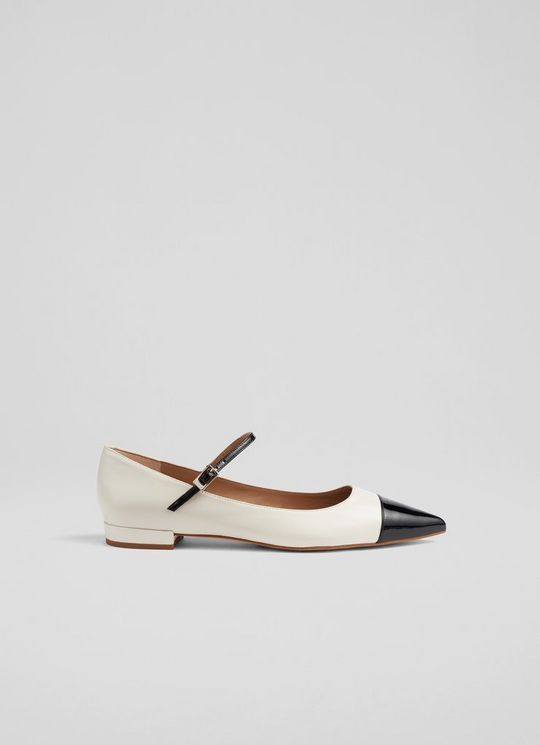 Monty Cream And Black Leather Mary Jane Pumps