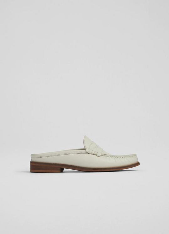 L.K.Bennett Oslo Cream Leather Backless Loafers, Ecru