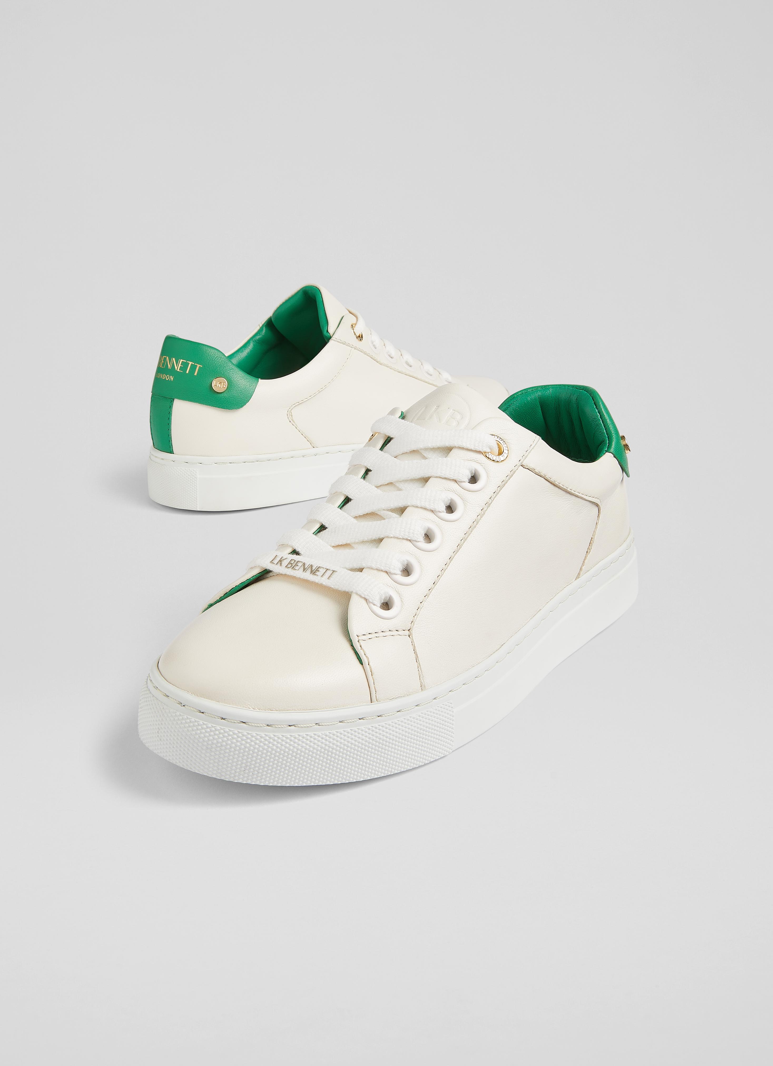 Signature Cream Green Leather Trainers LK Bennett