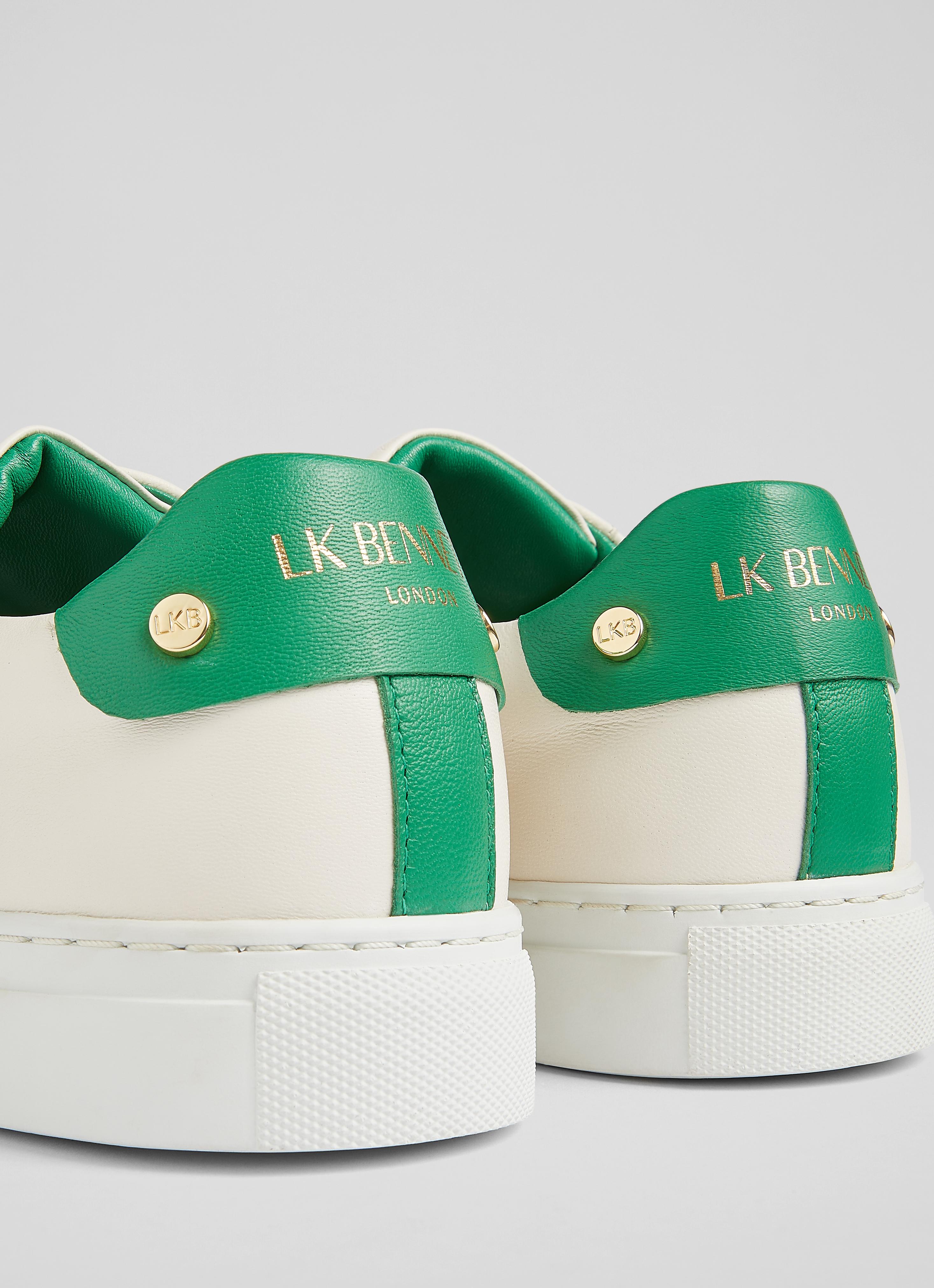 Signature Cream Green Leather Trainers LK Bennett