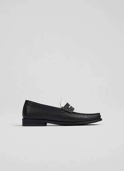 Solo Black and White Leather Moccasin Loafers Black White, Black White