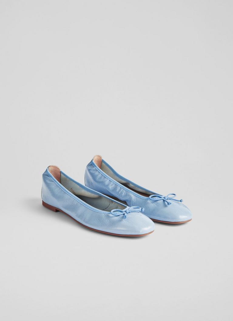 Trilly Blue Crinkled Patent Ballet Pumps
