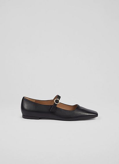 Willow Black Leather Mary Jane Flats, Black