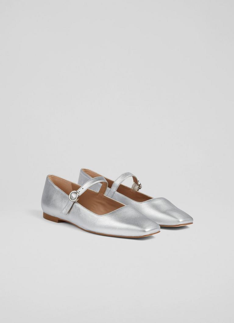 Willow Silver Leather Mary Jane Flats Shoes Collections L.K.Bennett London