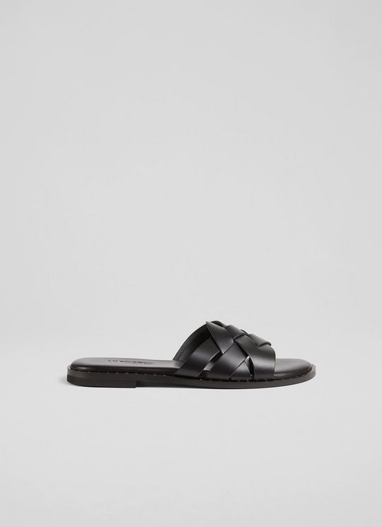 L.K.Bennett Amara Black Calf Leather Flat Sandals, Black