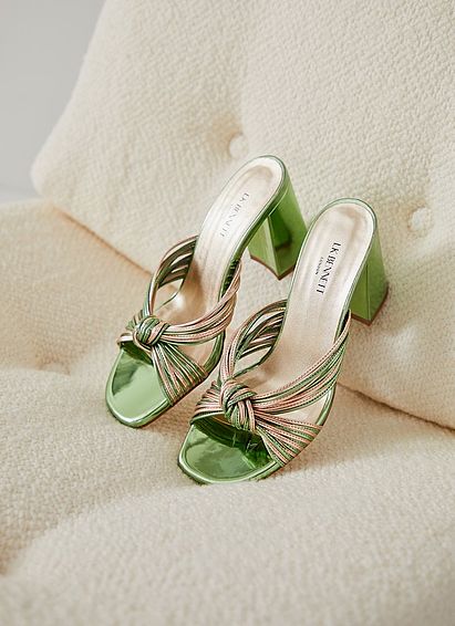 Coletta Green And Pink Strappy Mules Emerald, Emerald
