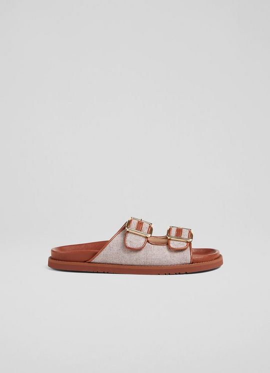 L.K.Bennett Ionna Leather And Cotton Footbed Flat Sandals, Tan