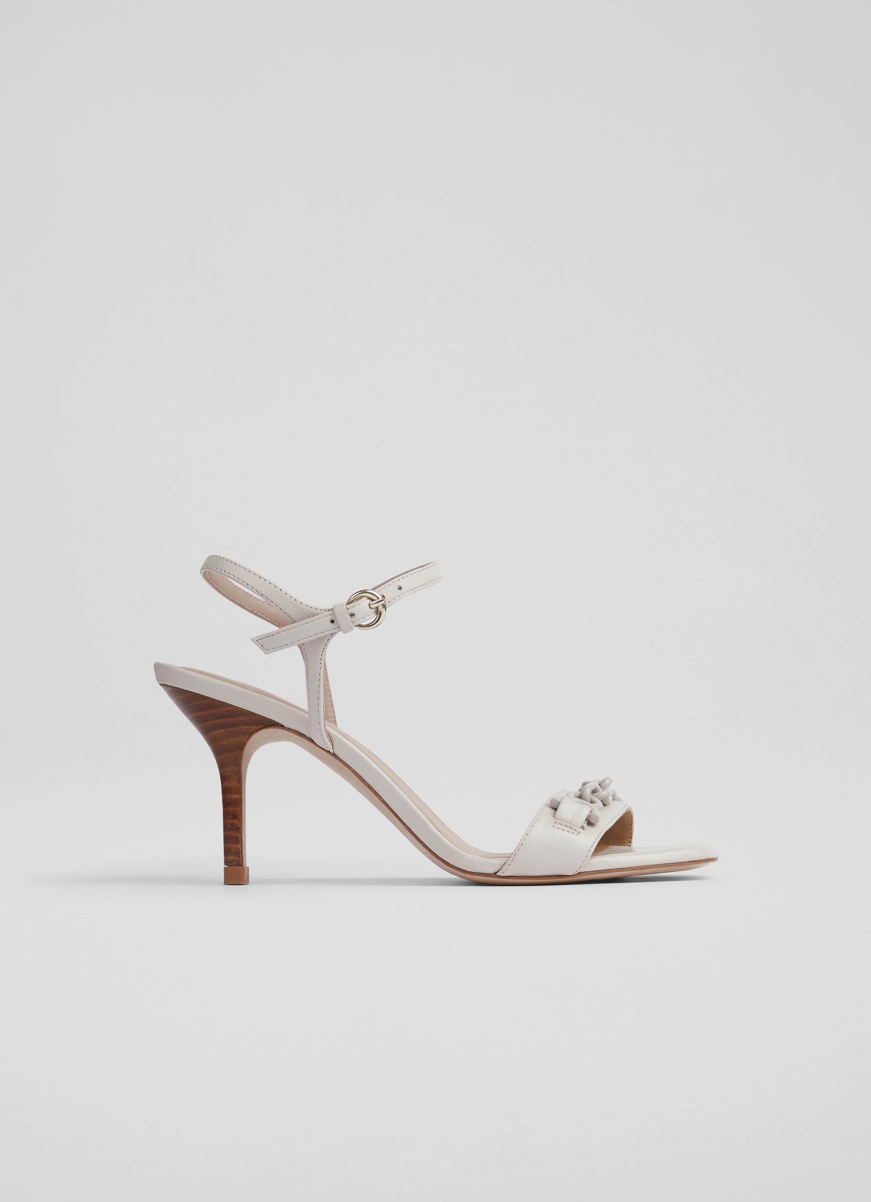 L.K.Bennett Ivonne Nude Leather Heel Sandals Off White, Off White