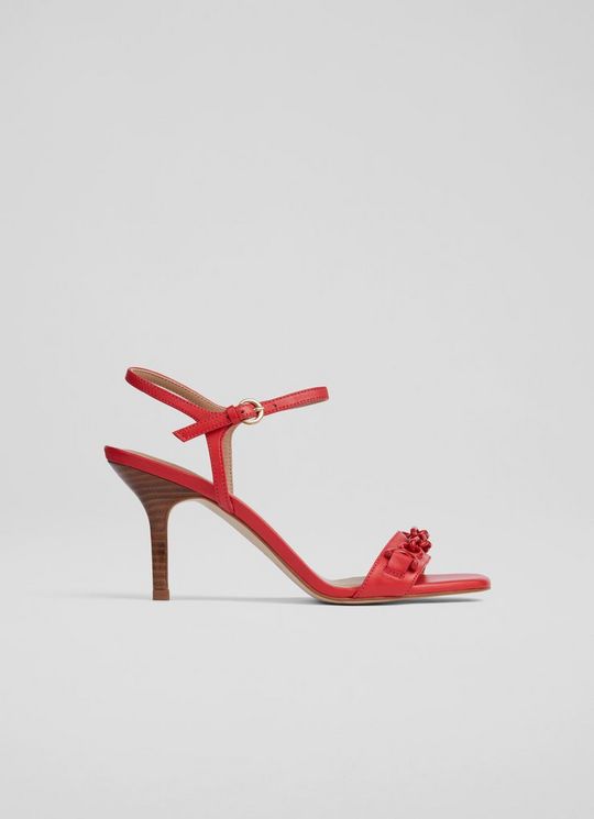 L.K.Bennett Ivonne Red Leather Heel Sandals Poppy, Poppy