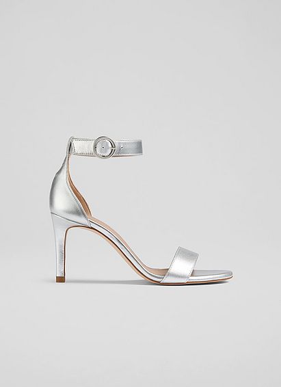 Silver Leather Single Strap Sandals, Silver