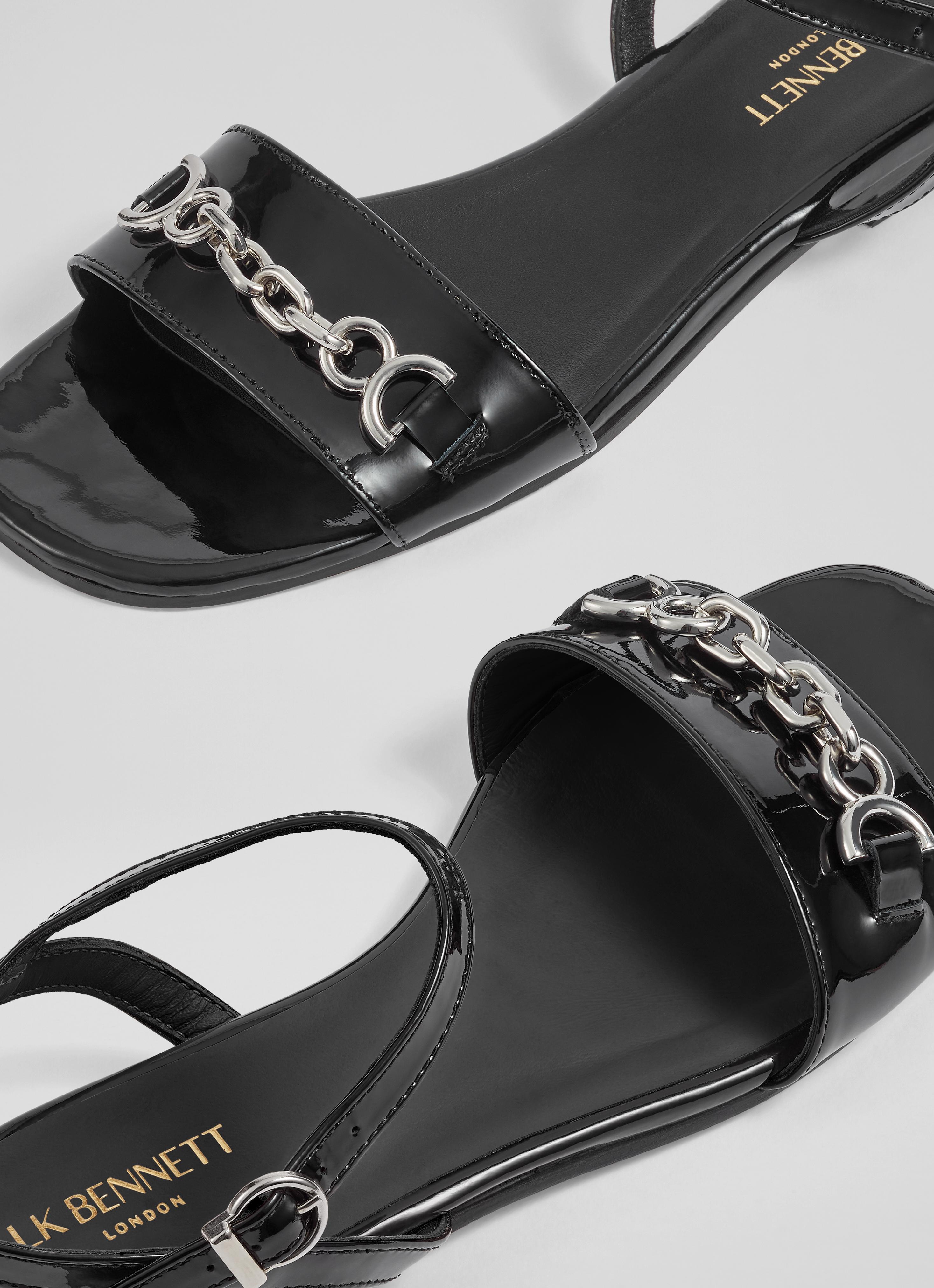 Kelly Black Patent Snaffle-Detail Flat Sandals Sale