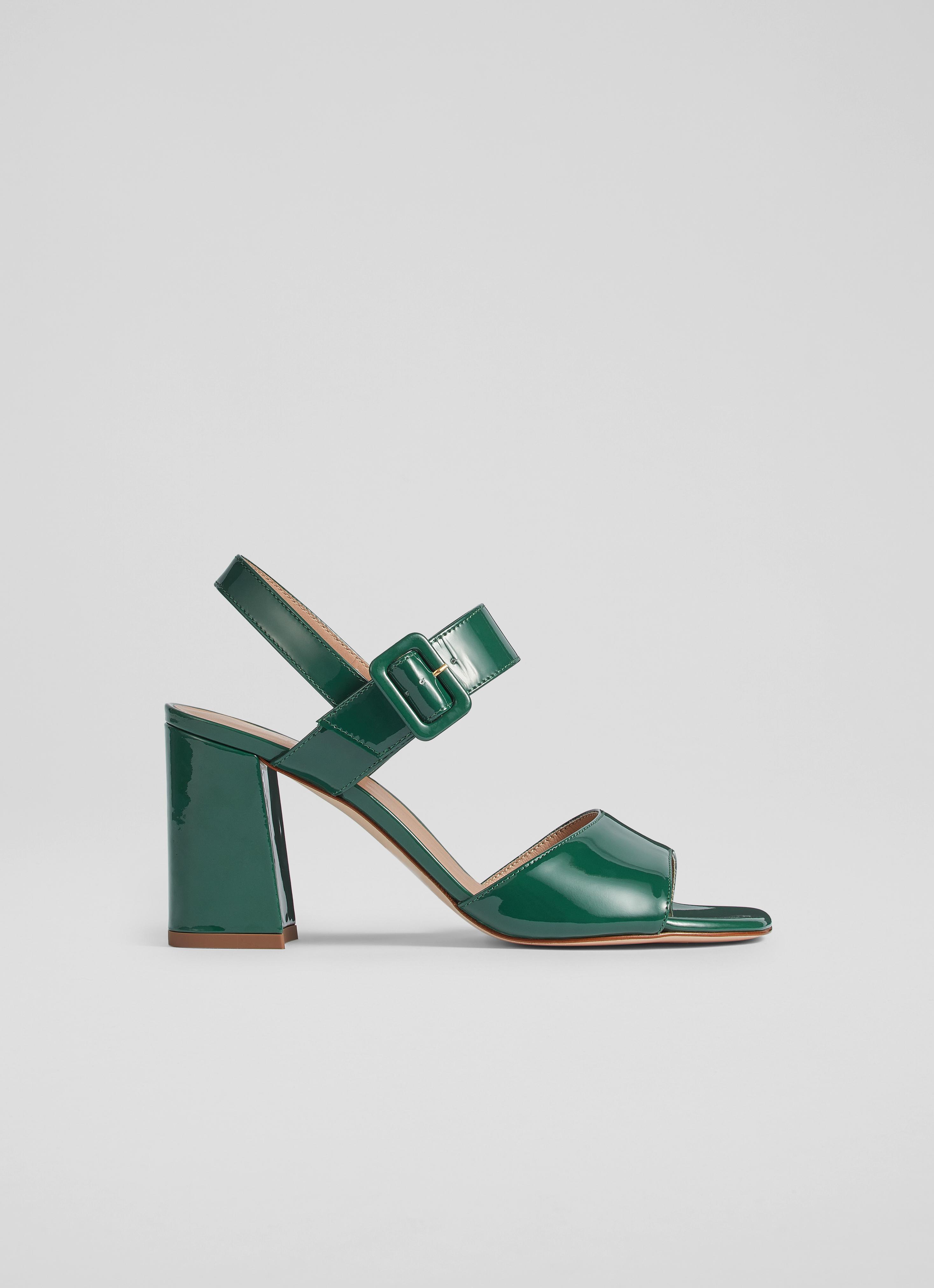 Rae Green Patent Leather Large Buckle Sandals Sale Collections