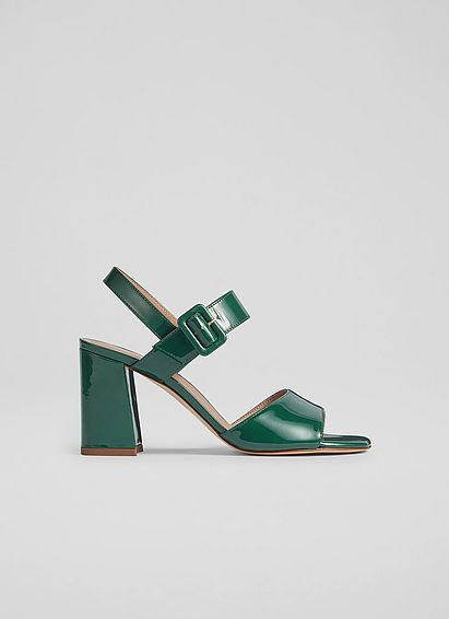 Rae Green Patent Leather Large Buckle Sandals Evergreen, Evergreen