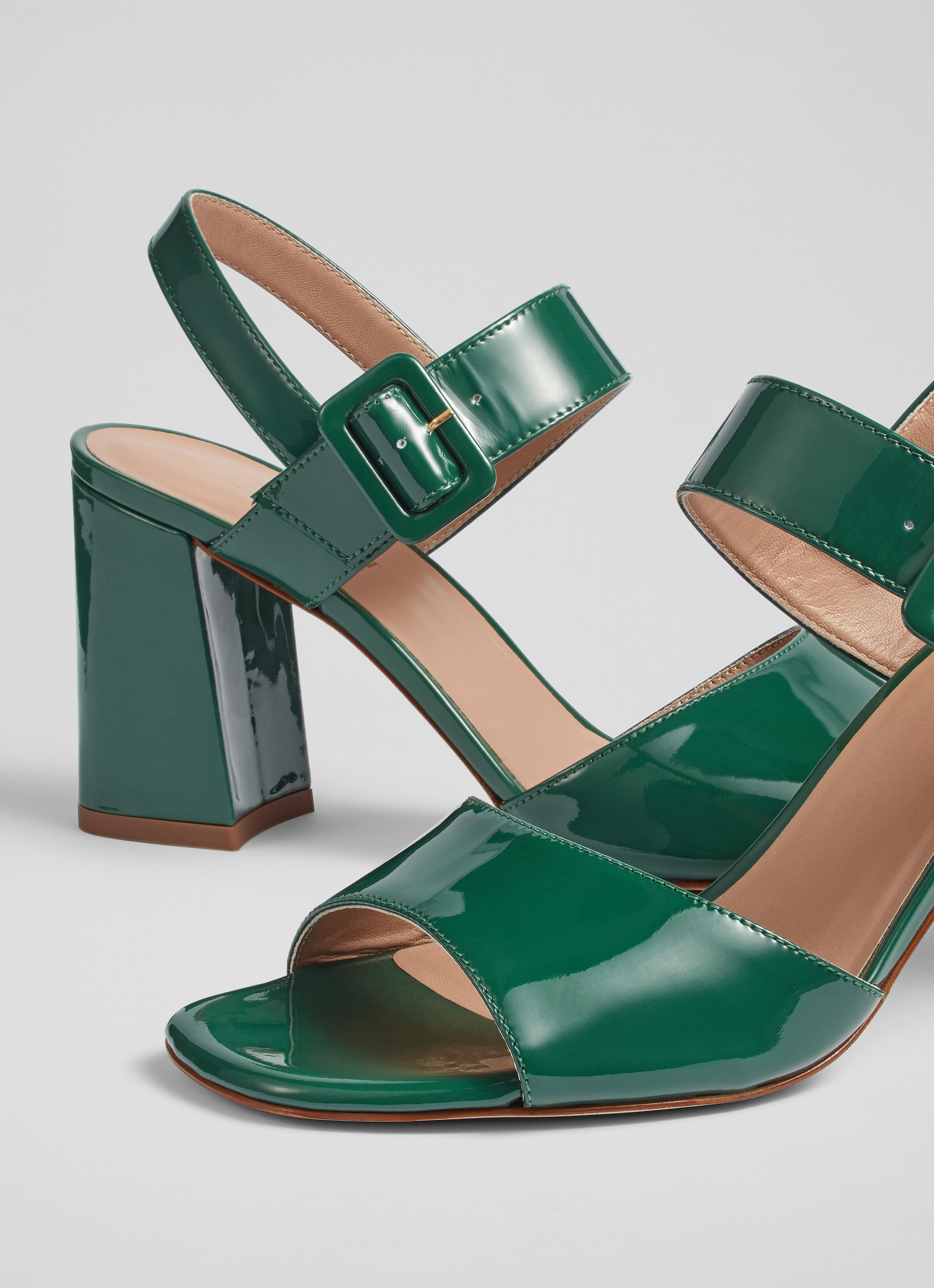 Rae Green Patent Leather Large Buckle Sandals Sale Collections