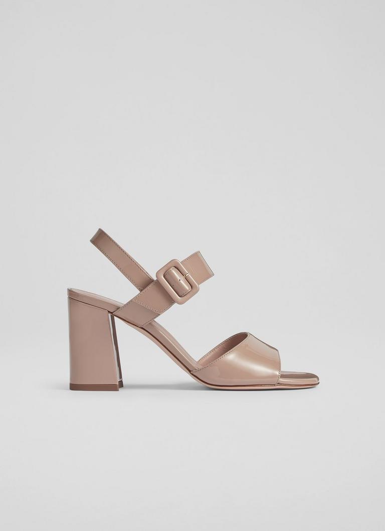 Beige patent 2025 leather sandals
