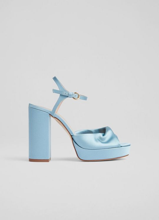 L.K.Bennett Rosa Pale Blue Satin Platform Sandals, Light Blue