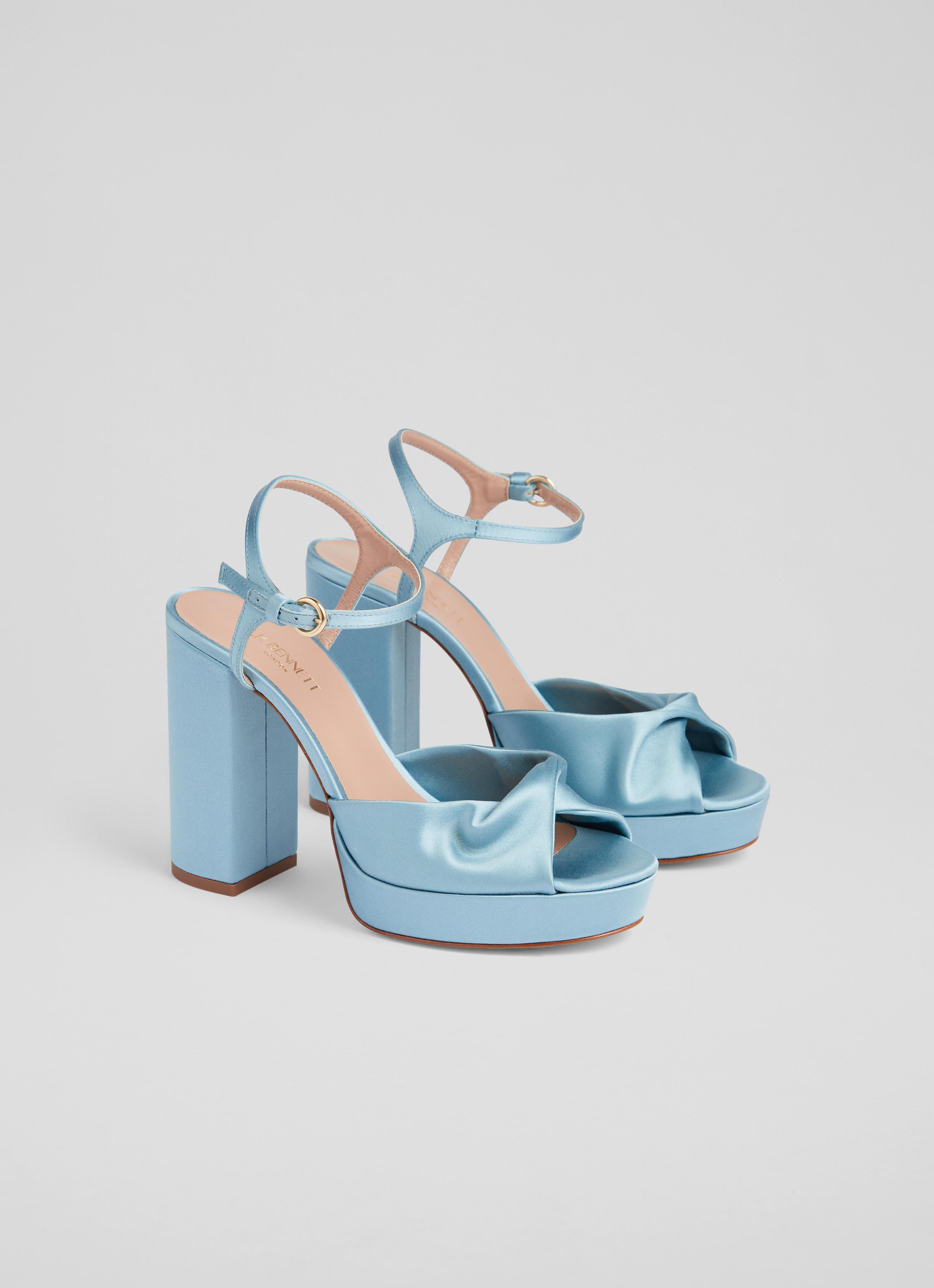 Rosa Pale Blue Satin Platform Sandals Sale Collections