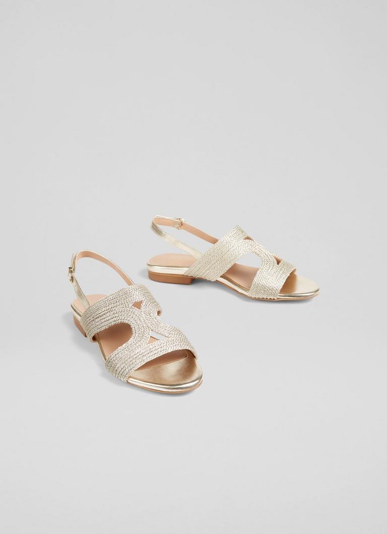 Serena Gold Metallic Yarn Sandal Shoes Collections L.K.Bennett London