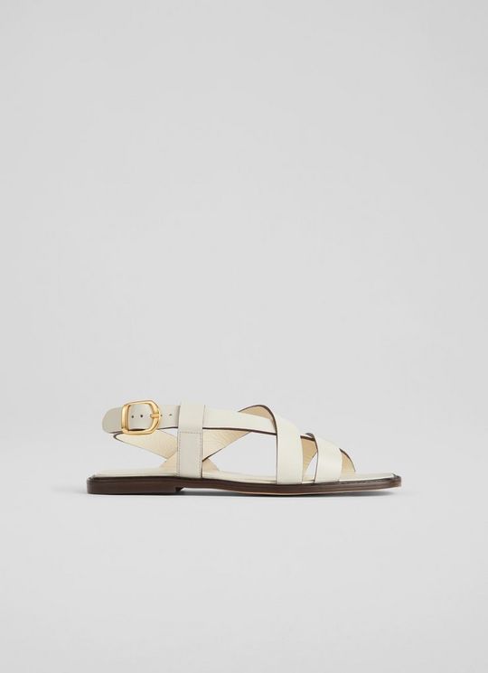 L.K.Bennett Telma White Leather Flat Sandals, White