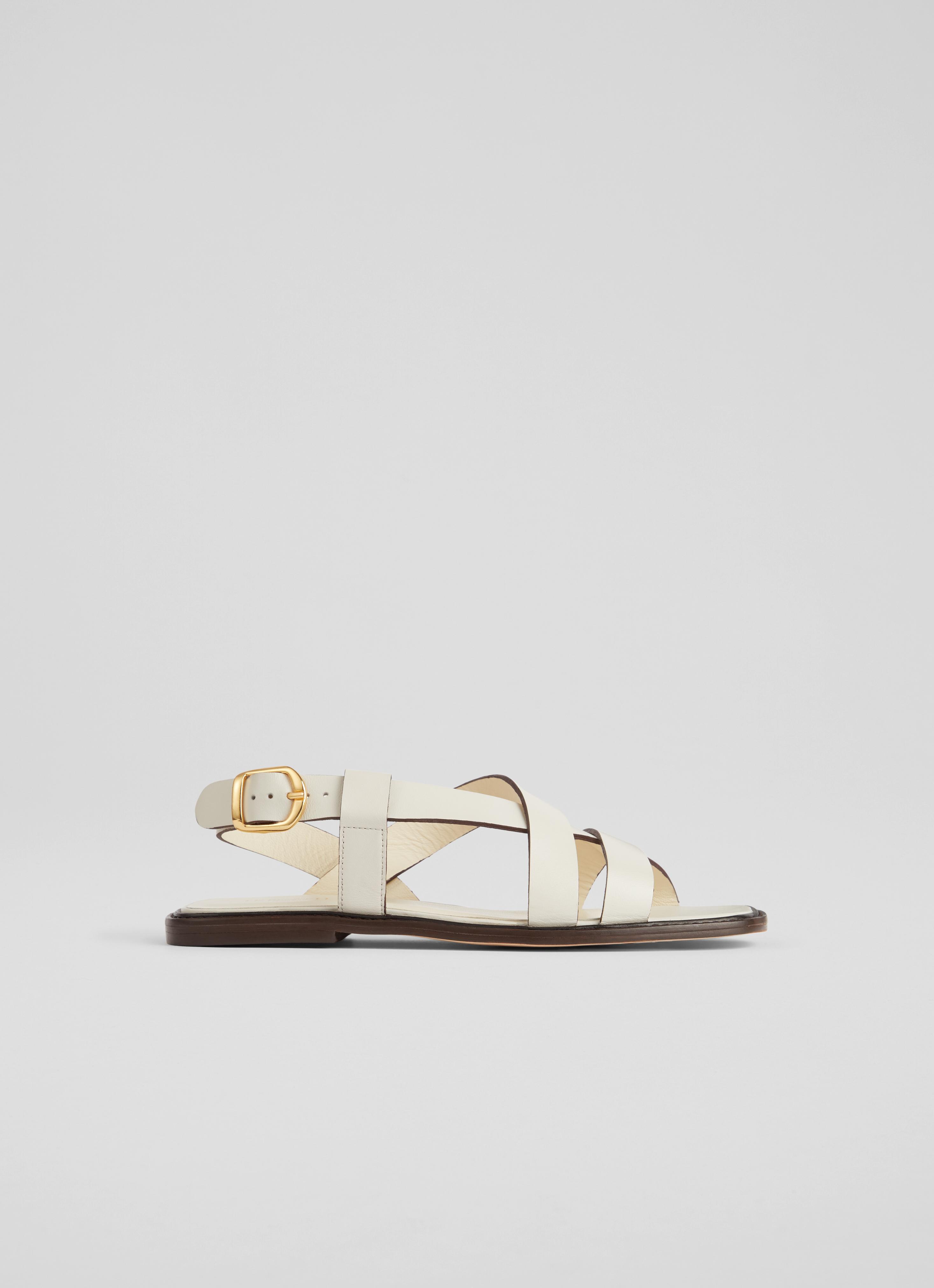 L.K.Bennett Telma White Leather Flat Sandals, White