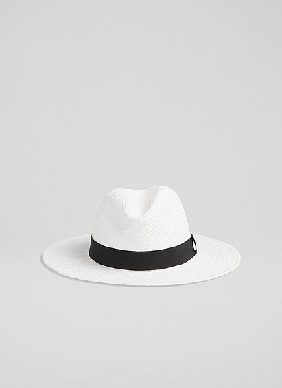 Cecilia White Raffia Trilby Hat, White