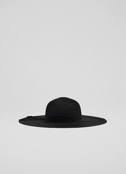 Savannah Black Raffia Floppy Sun Hat, Black