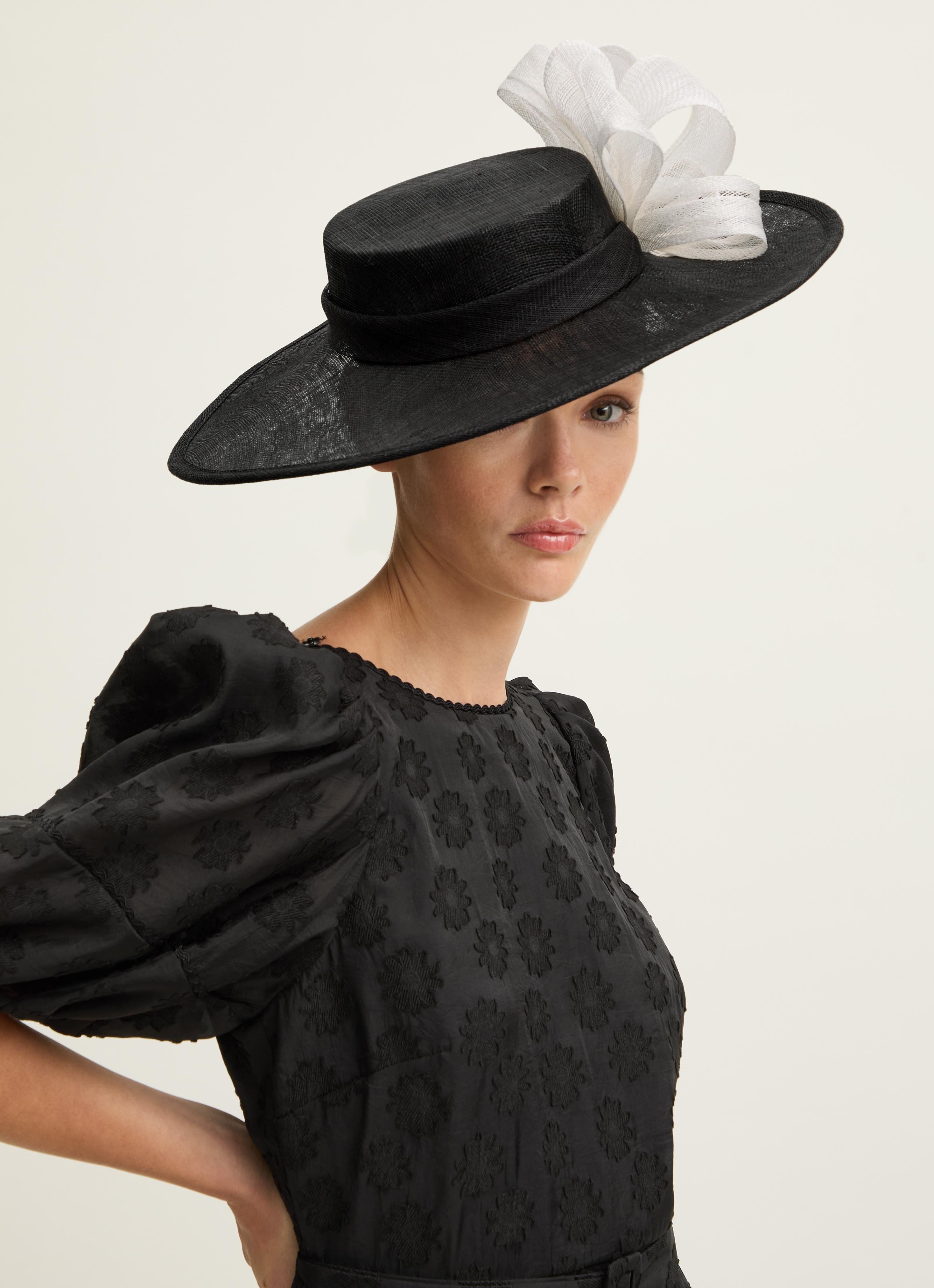 Willow Black and White Wide Brim Ribbon Detail Hat Occasionwear