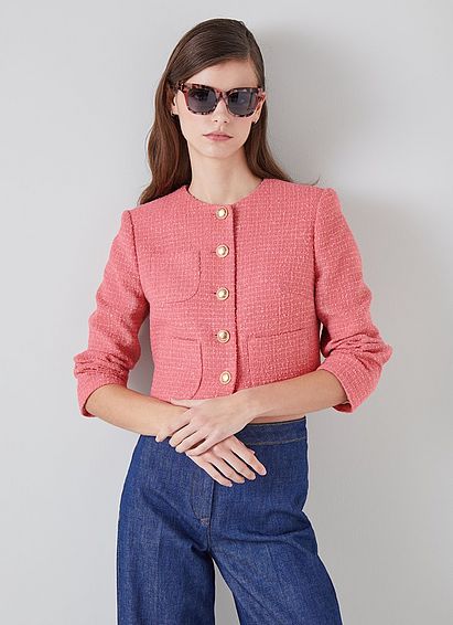 Allie Pink Recycled Cotton Italian Tweed Jacket Blush, Blush