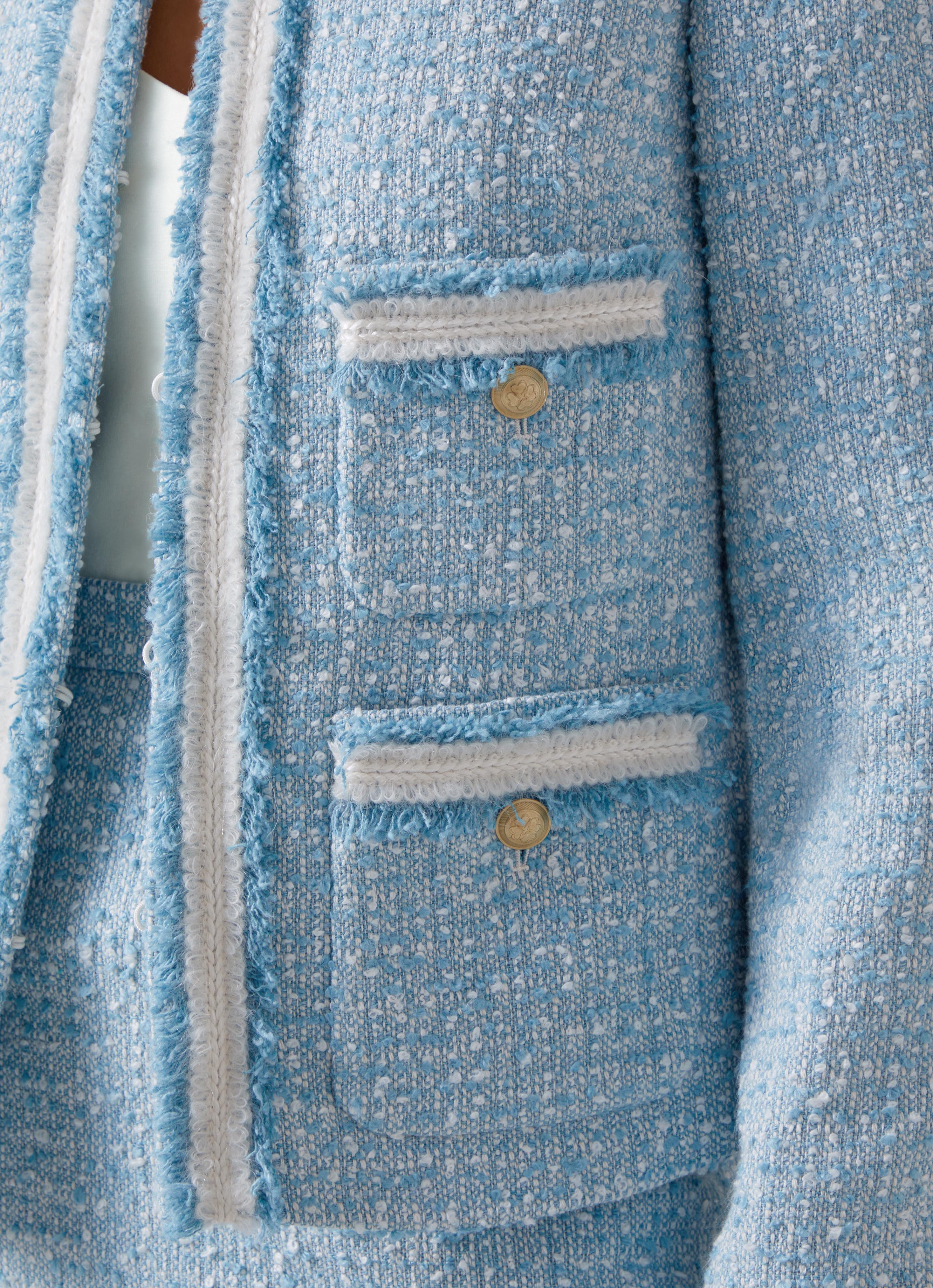 Charlie Blue Tweed Trim Jacket | Tweed Jackets | Coats & Jackets