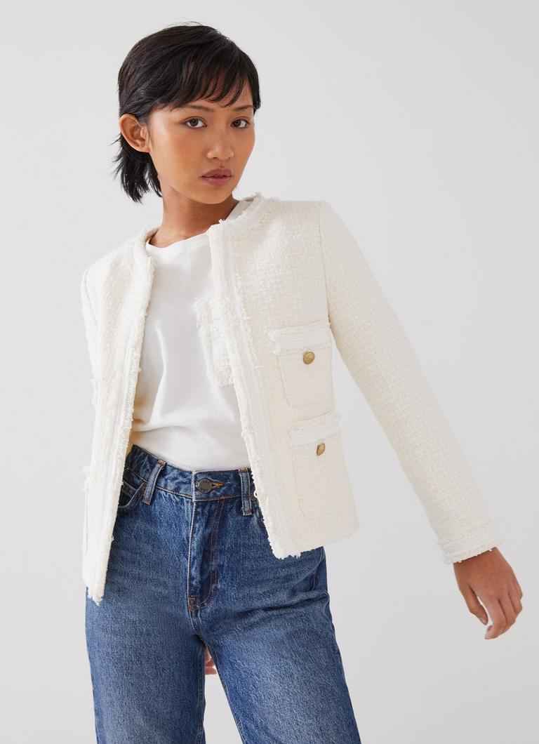 Charlie Petite Ivory Recycled Cotton Tweed Jacket Coats