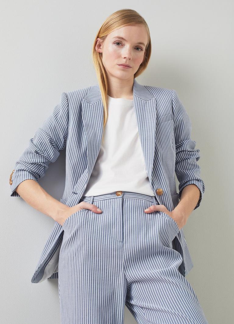 Gene Blue And White Stripe Cotton Rich Jacket