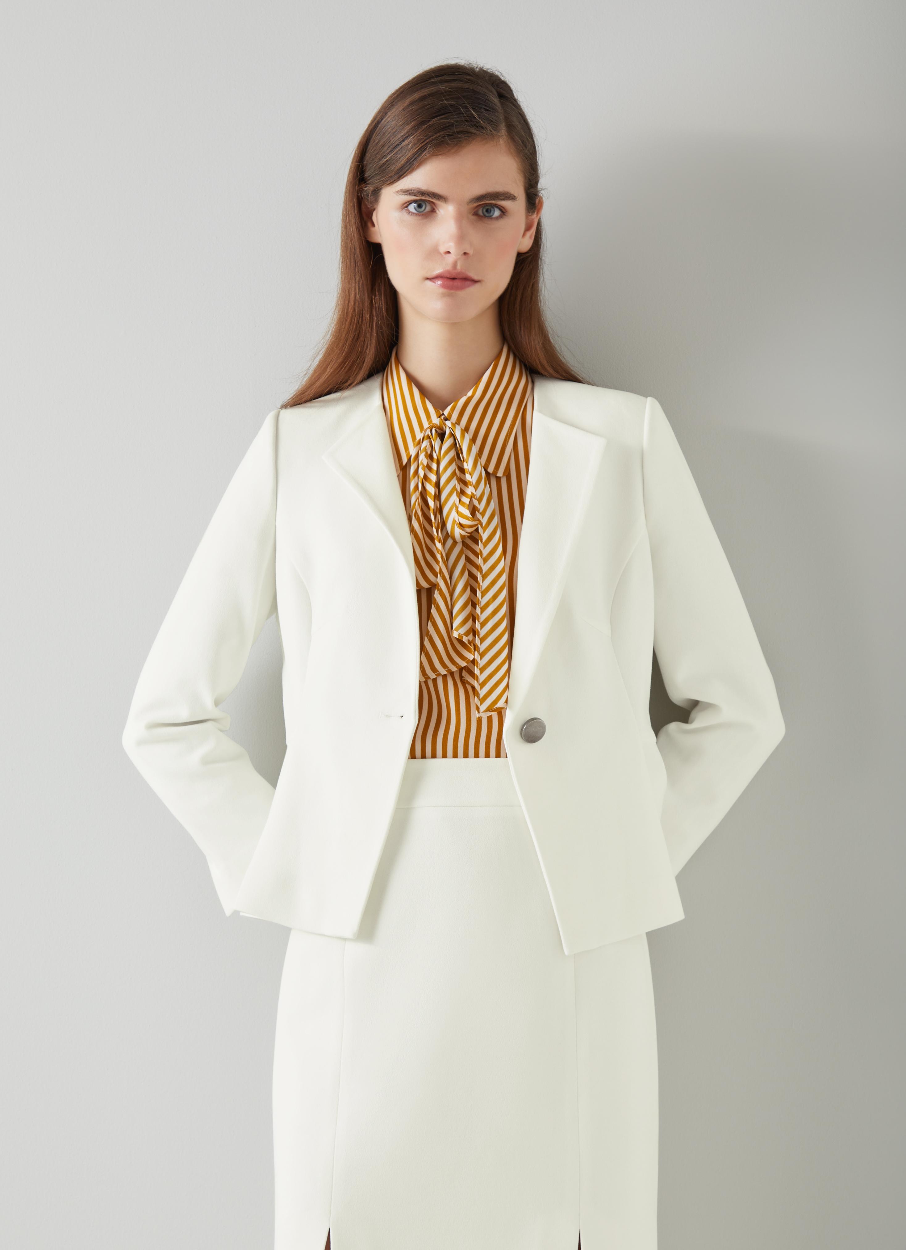 L.K.Bennett Sky Cream Crepe Jacket with Lenzing Ecovero Viscose Ivory, Ivory