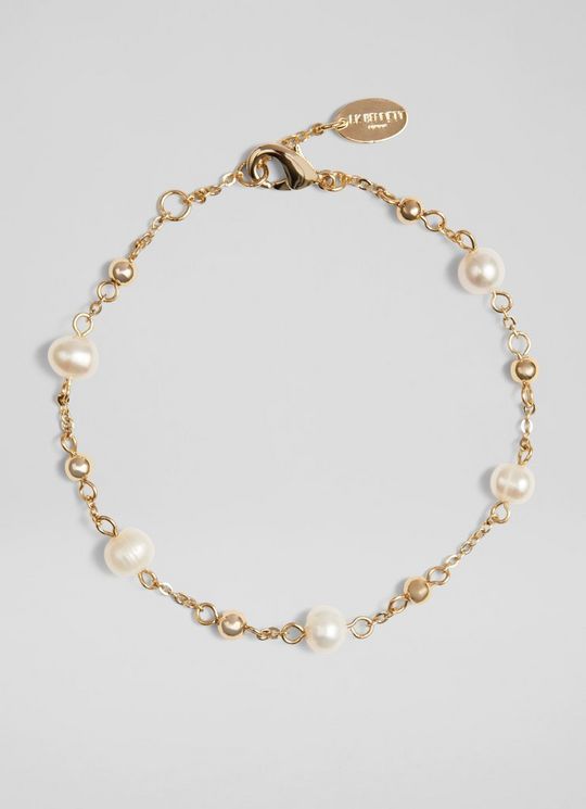 L.K.Bennett Clara Pearl and Gold Chain Bracelet Cream Gold, Cream Gold