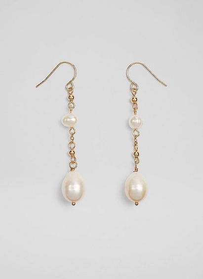 Clara Pearl and Gold Chain Drop Earrings Cream Gold, Cream Gold