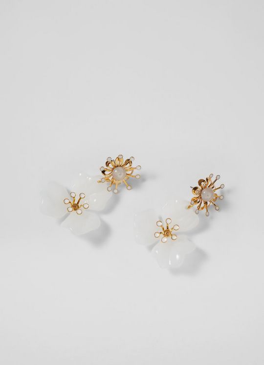 L.K.Bennett Florella White Resin Floral Earrings, Cream Gold