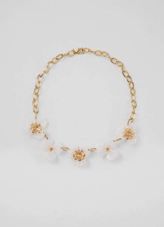 L.K.Bennett Florella White Resin Floral Necklace Cream Gold, Cream Gold