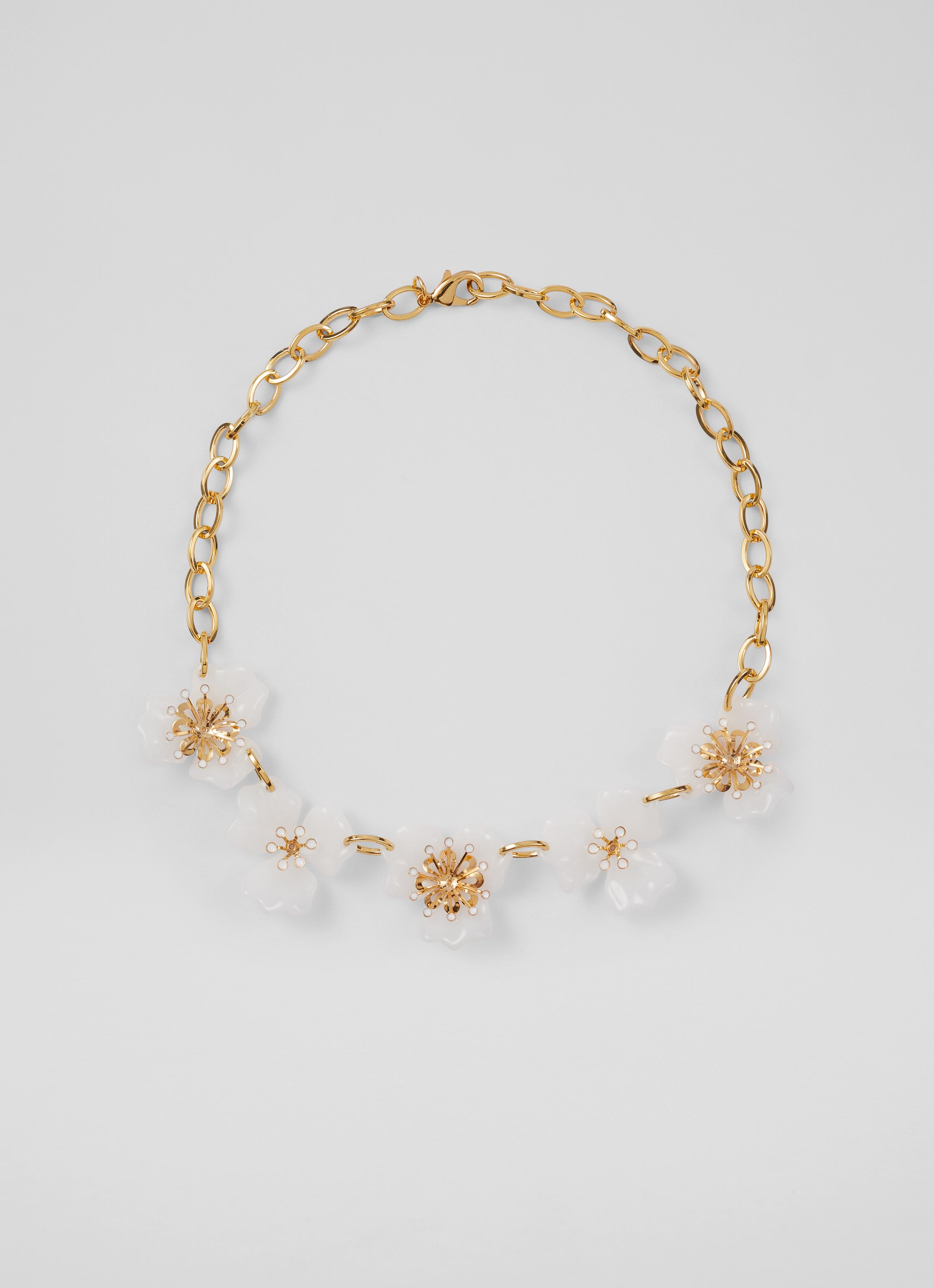L.K.Bennett Florella White Resin Floral Necklace, Cream Gold